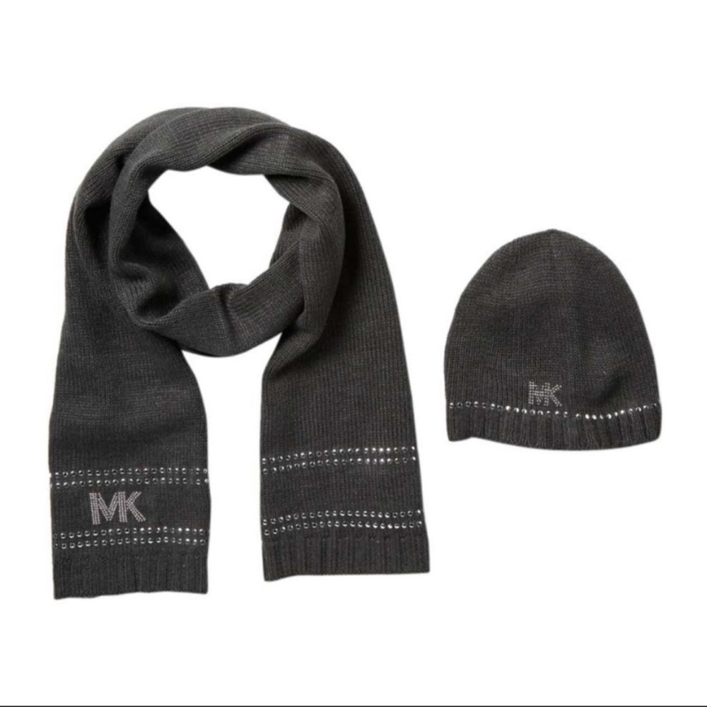 MICHAEL KORS Stud Stripe Hat & Scarf Set NWT
